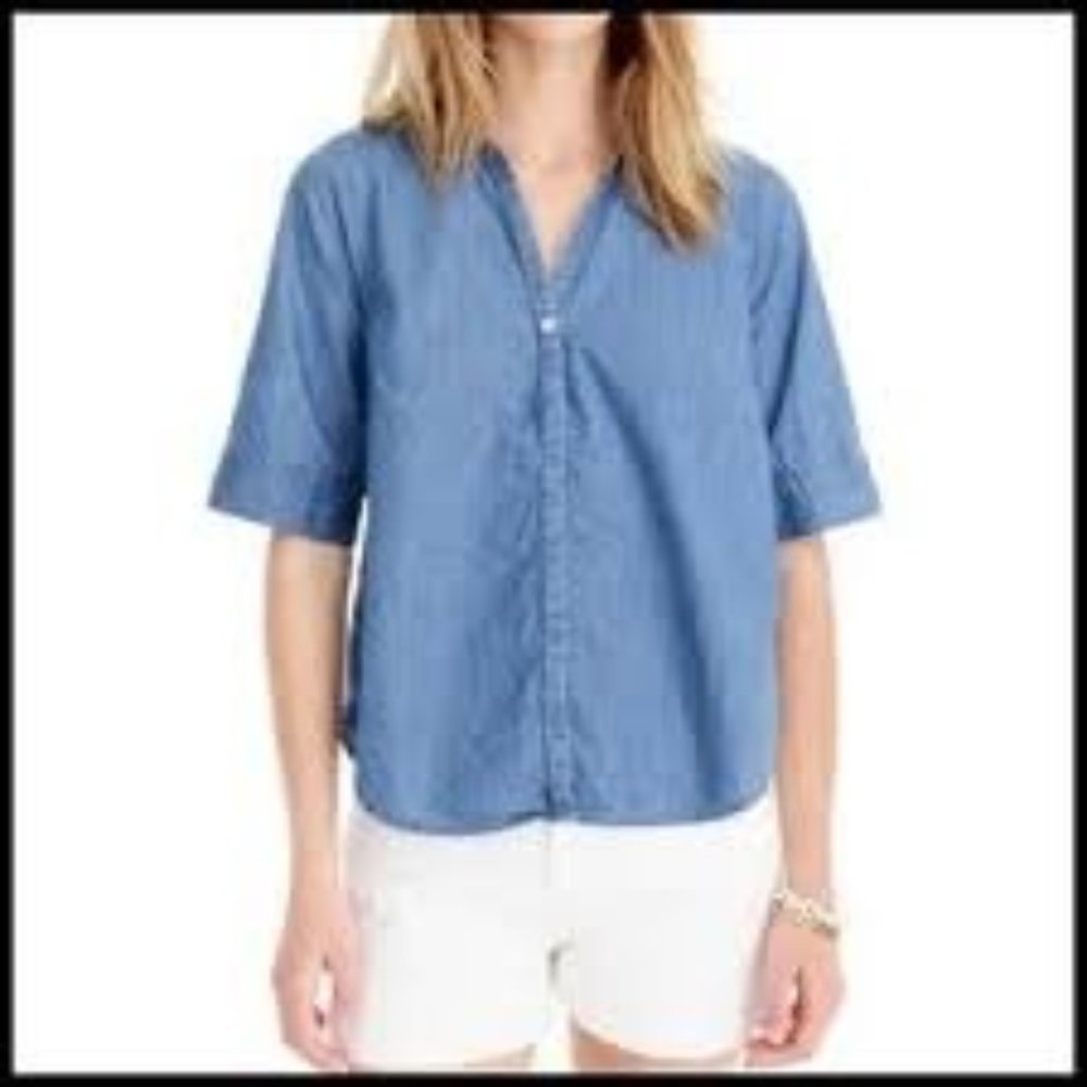 J. Crew Womens S Blue Denim Button Front Half Slee